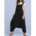Drop-crotch Solid Color Button Pockets Jumpsuit Drop-crotch Solid Color Button Pockets Jumpsuit