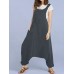 Drop-crotch Solid Color Button Pockets Jumpsuit Drop-crotch Solid Color Button Pockets Jumpsuit