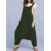 Drop-crotch Solid Color Button Pockets Jumpsuit Drop-crotch Solid Color Button Pockets Jumpsuit