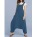 Drop-crotch Solid Color Button Pockets Jumpsuit Drop-crotch Solid Color Button Pockets Jumpsuit