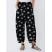 Daisy Floral Printed Loose Irregular Elastic Waist Pants Daisy Floral Printed Loose Irregular Elastic Waist Pants
