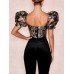 Vintage Ethnic Floral Print Square Collar Puff Sleeve Irregular Crop Top Vintage Ethnic Floral Print Square Collar Puff Sleeve Irregular Crop Top