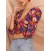 Vintage Floral Printed V-neck Bishop Half Sleeve Crop Tops Vintage Floral Printed V-neck Bishop Half Sleeve Crop Tops