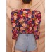Vintage Floral Printed V-neck Bishop Half Sleeve Crop Tops Vintage Floral Printed V-neck Bishop Half Sleeve Crop Tops