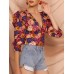 Vintage Floral Printed V-neck Bishop Half Sleeve Crop Tops Vintage Floral Printed V-neck Bishop Half Sleeve Crop Tops