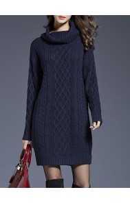 Casual Knitting Pure Color Turtleneck Long Sleeve Women Dresses