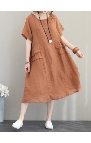 Crew Neck Short Sleeve Soild Color Casual Dress