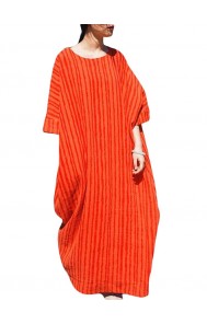 Stripe Loose Half Sleeve Vintage Maxi Dress For Women
