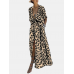Splited Leopard Print Short Sleeve Maxi Dress For Women Splited Leopard Print Short Sleeve Maxi Dress For Women