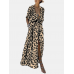 Splited Leopard Print Short Sleeve Maxi Dress For Women Splited Leopard Print Short Sleeve Maxi Dress For Women