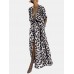 Splited Leopard Print Short Sleeve Maxi Dress For Women Splited Leopard Print Short Sleeve Maxi Dress For Women