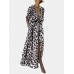Splited Leopard Print Short Sleeve Maxi Dress For Women Splited Leopard Print Short Sleeve Maxi Dress For Women