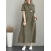Vintage Turn-down Collar Side Pocket Drawstring Dress Vintage Turn-down Collar Side Pocket Drawstring Dress