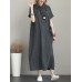 Vintage Turn-down Collar Side Pocket Drawstring Dress Vintage Turn-down Collar Side Pocket Drawstring Dress