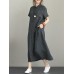 Vintage Turn-down Collar Side Pocket Drawstring Dress Vintage Turn-down Collar Side Pocket Drawstring Dress