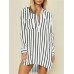 Chiffon Striped Printed Long Sleeve V-neck Shirt Dresses Chiffon Striped Printed Long Sleeve V-neck Shirt Dresses