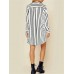 Chiffon Striped Printed Long Sleeve V-neck Shirt Dresses Chiffon Striped Printed Long Sleeve V-neck Shirt Dresses