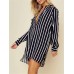 Chiffon Striped Printed Long Sleeve V-neck Shirt Dresses Chiffon Striped Printed Long Sleeve V-neck Shirt Dresses