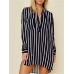 Chiffon Striped Printed Long Sleeve V-neck Shirt Dresses Chiffon Striped Printed Long Sleeve V-neck Shirt Dresses
