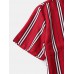 Mens Classic Striped Short Sleeve Casual Loose Turn Down Collar Shirts