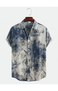 Mens Chinese Style Abstract Printing Short Sleeve Loose Casual Shirts