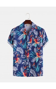 Mens Hawaiian Style Coco Leaf Flower Breathable Short Sleeve Shirts