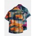 Men Cotton Linen Colorful Graffiti Printed Short Sleeve Shirt Men Cotton Linen Colorful Graffiti Printed Short Sleeve Shirt