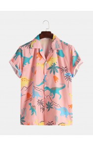 Mens Funny Style Dinosaur Cartoon Printed Short Sleeve Shirts