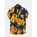 Mens Sunflower Oil Painting With Chest Pocket Short Sleeve Shirts Mens Sunflower Oil Painting With Chest Pocket Short Sleeve Shirts