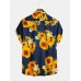 Mens Sunflower Oil Painting With Chest Pocket Short Sleeve Shirts Mens Sunflower Oil Painting With Chest Pocket Short Sleeve Shirts