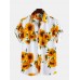 Mens Sunflower Oil Painting With Chest Pocket Short Sleeve Shirts Mens Sunflower Oil Painting With Chest Pocket Short Sleeve Shirts