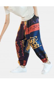 Mens Ethnic Printed Drawstring Loose Harem Pants