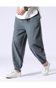Mens Casual Solid Loose Elastic Waist Harlan Pants Retro Cotton Pants