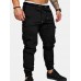 Mens Solid Elastic Waist Casual Multi-pocket Cargo Pants Mens Solid Elastic Waist Casual Multi-pocket Cargo Pants