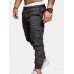 Mens Solid Elastic Waist Casual Multi-pocket Cargo Pants Mens Solid Elastic Waist Casual Multi-pocket Cargo Pants