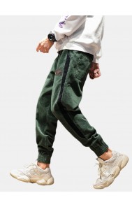 Mens Corduroy Side Stripe Patchwork Ankle Banded Jogger Pants