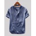 Mens Cotton Linen Vintage Solid Stand Collar Casual Henley Shirt Mens Cotton Linen Vintage Solid Stand Collar Casual Henley Shirt