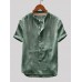 Mens Cotton Linen Vintage Solid Stand Collar Casual Henley Shirt Mens Cotton Linen Vintage Solid Stand Collar Casual Henley Shirt