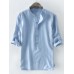 Mens Cotton Striped Printed Half Sleeve Loose Casual Henley Shirt Mens Cotton Striped Printed Half Sleeve Loose Casual Henley Shirt