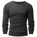 Mens Knit Solid Color Long Sleeve Round Neck Tops Pullover Casual Tee T-shirt Mens Knit Solid Color Long Sleeve Round Neck Tops Pullover Casual Tee T-shirt