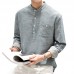 Mens Casual Loose Fit T-Shirts Cotton Linen Long Sleeve Vertical Striped Printing Stand Collar Tops Mens Casual Loose Fit T-Shirts Cotton Linen Long Sleeve Vertical Striped Printing Stand Collar Tops