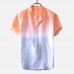 Mens Gradient Color Summer Short Sleeve Cotton Henry Collar Casual T shirt Mens Gradient Color Summer Short Sleeve Cotton Henry Collar Casual T shirt